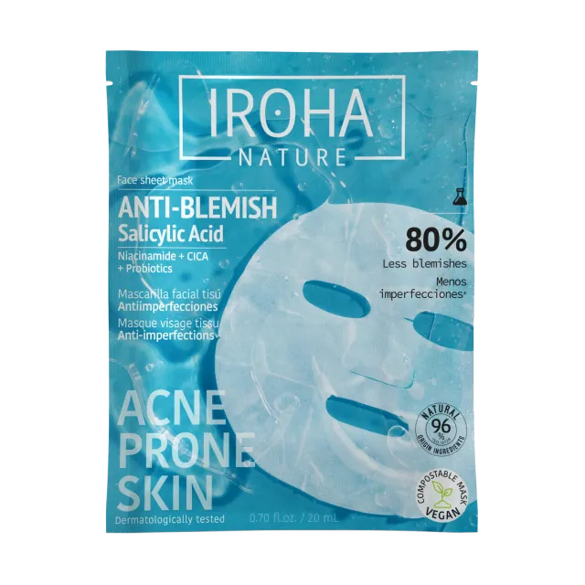 Iroha Nature Anti-Blemish sheet mask viso cica e niacinamide singola