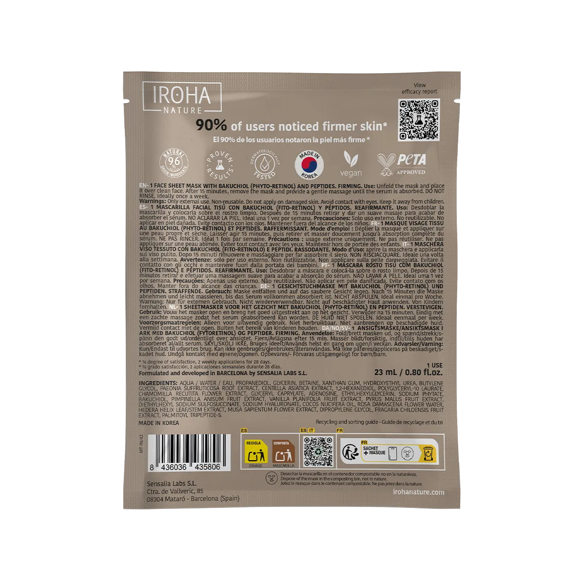Irohanature Bakuchiol Maschera Viso Levigante con Peptidi