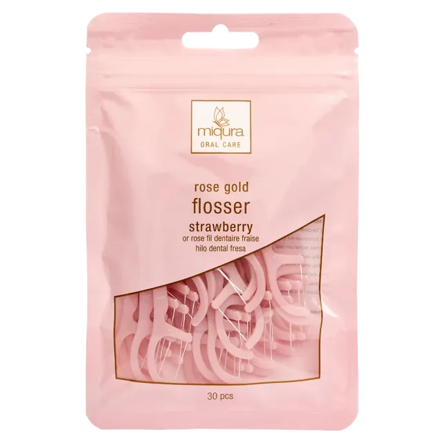 Miqura Rose Gold Flosser filo interdentale fragola 30 pz