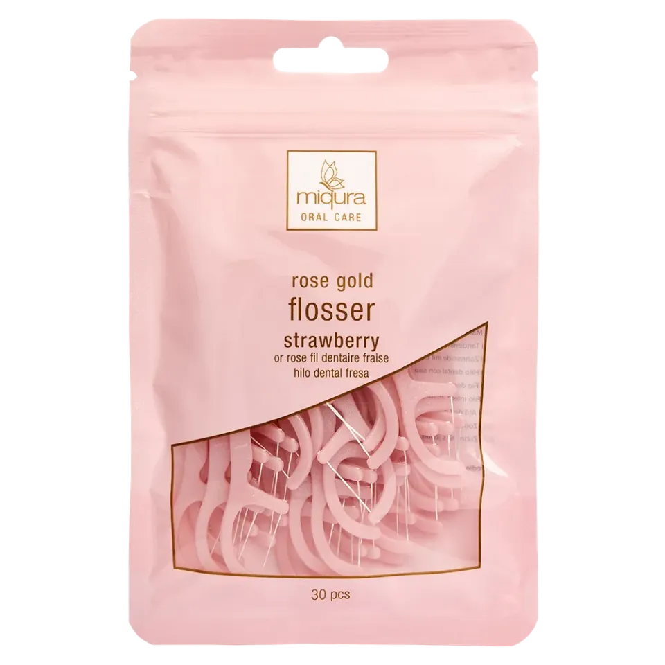 Miqura Rose Gold Flosser filo interdentale fragola 30 pz