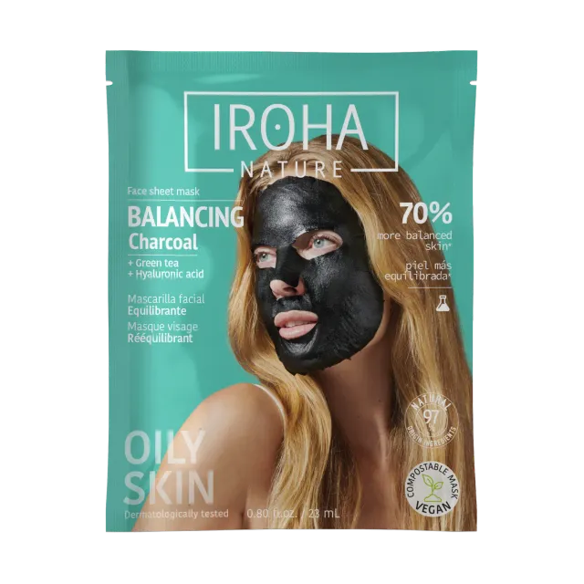 Irohanature Charcoal Balancing Maschera Viso Tè Verde
