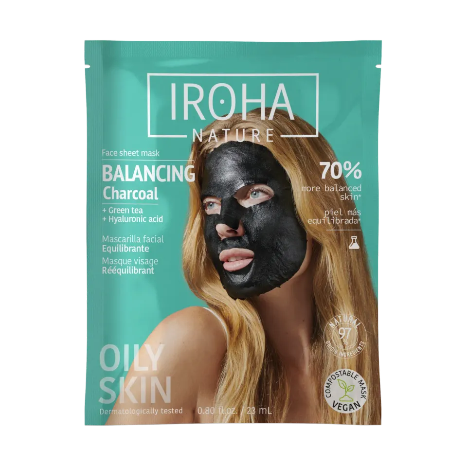 Irohanature Charcoal Balancing Maschera Viso Tè Verde