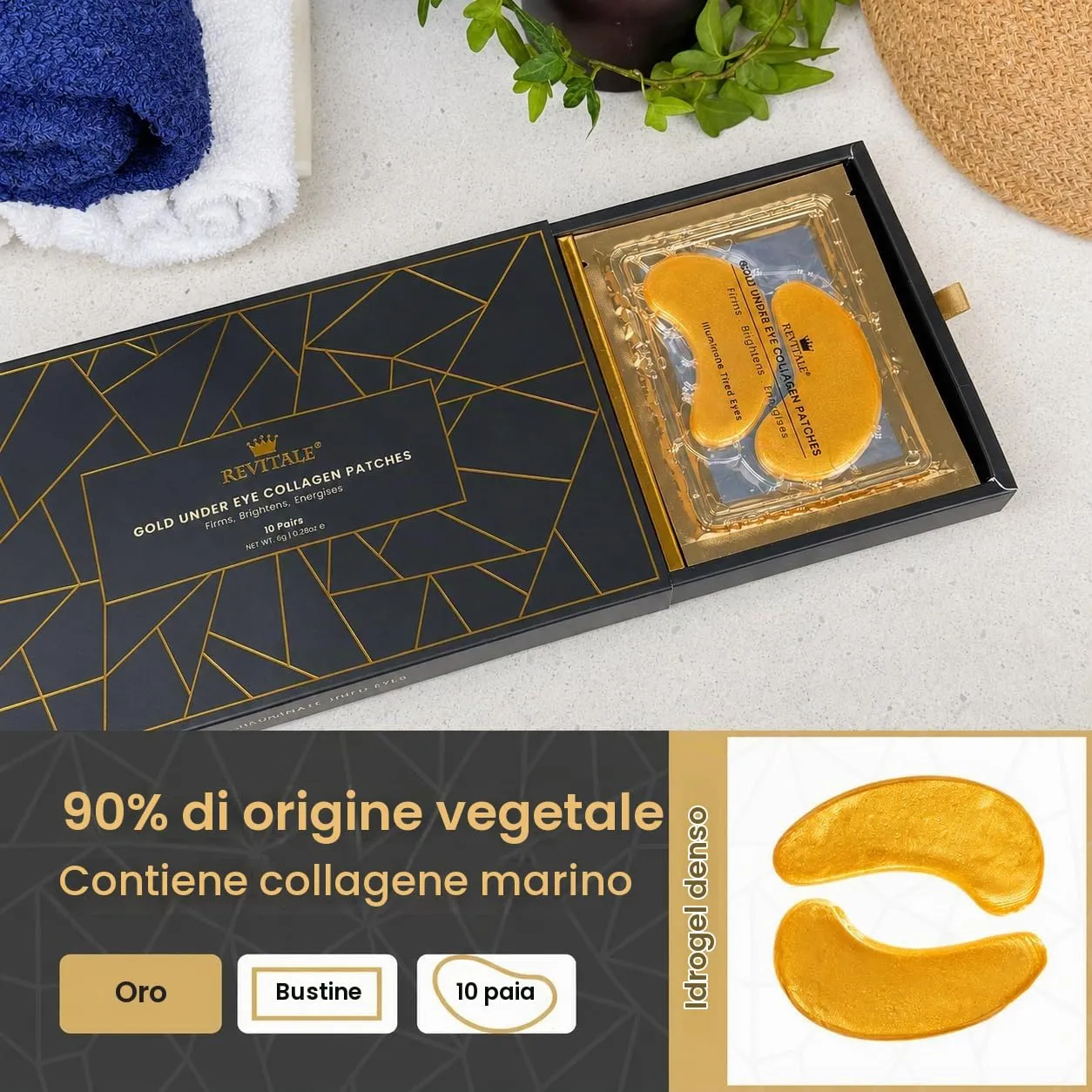 Revitale Patch Occhi Oro 24K Collagene 10 Paia Occhiaie