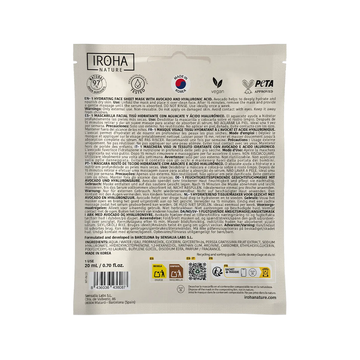 Iroha Nature Avocado maschera viso idratante