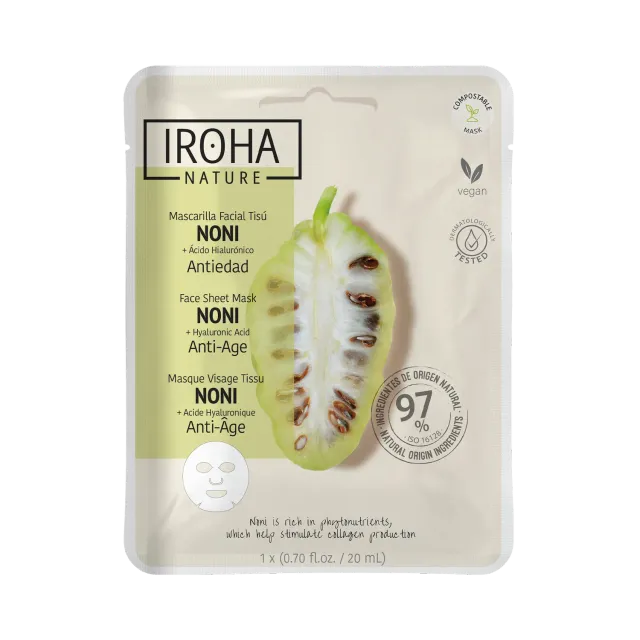 Irohanature Anti-Age Noni Maschera Viso Idratante Acido Ialuronico