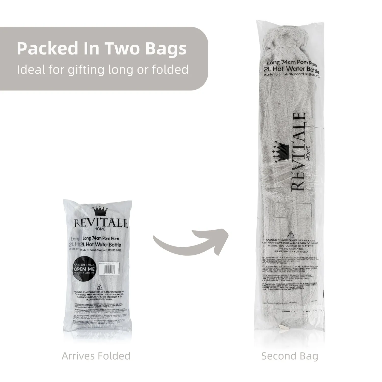 Revitale Extra Lunga 72 cm Borsa Acqua Calda 2 Litri in Peluche