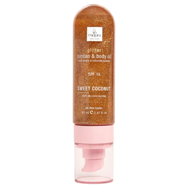 Miqura Glitter Suntan olio corpo Sweet Coconut illuminante
