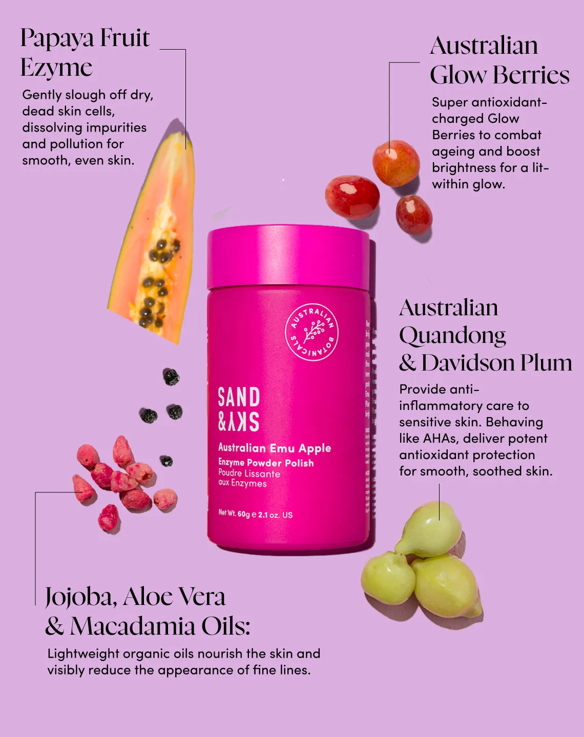 Sand & Sky Australian Glow Berries Enzyme Powder Polish esfoliante polvere