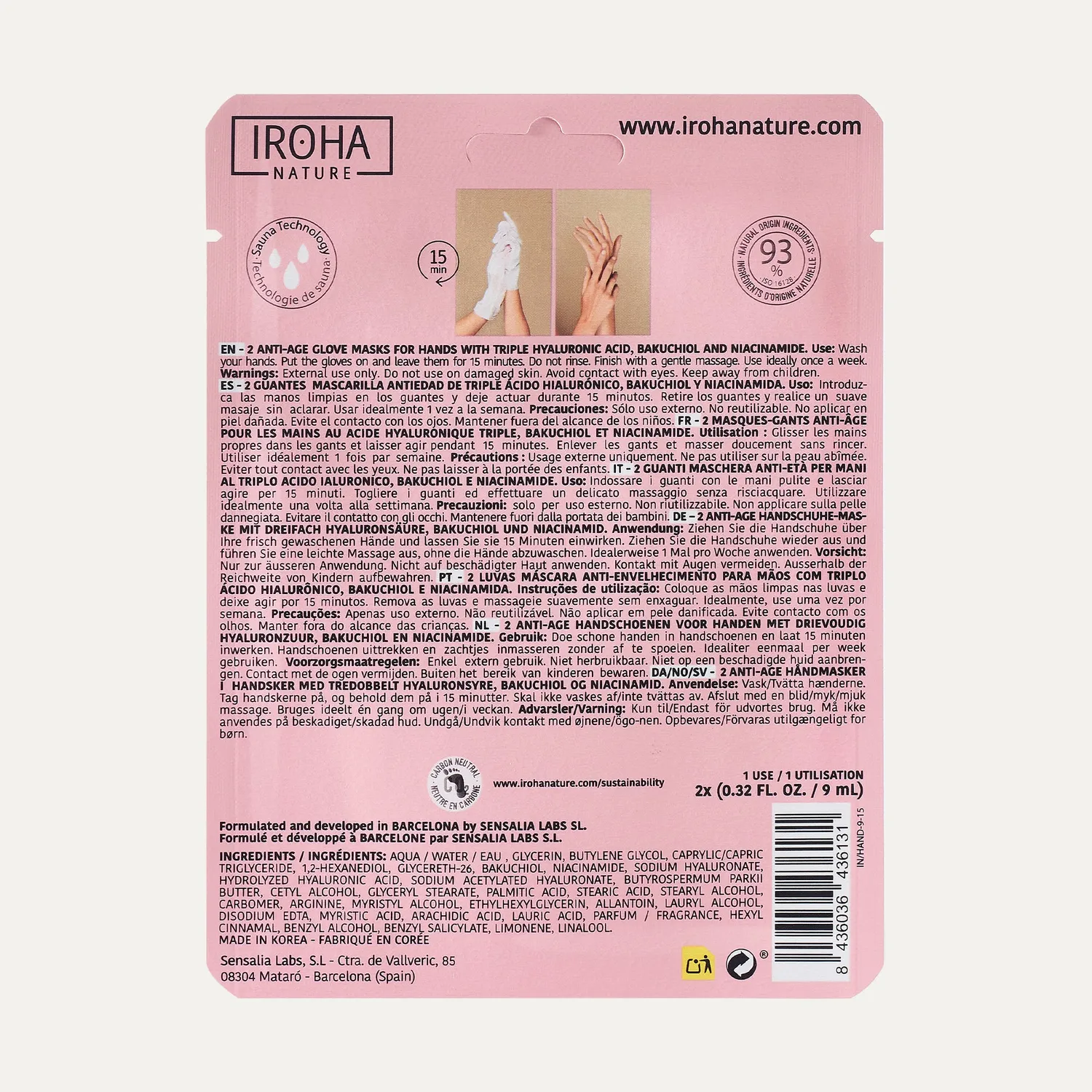 Iroha Nature Anti-Age Maschera Mani Guanti Acido Ialuronico