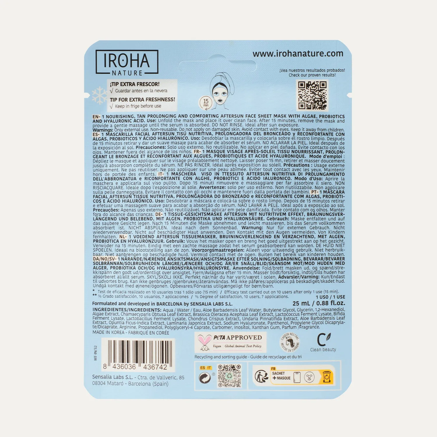 Irohanature Nourishing Aftersun Maschera Viso Doposole