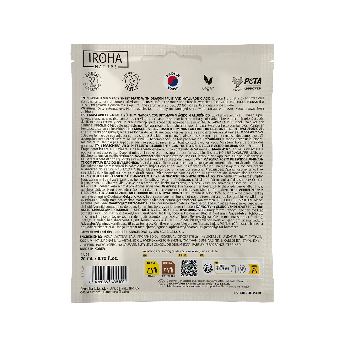 Irohanature Dragon Fruit maschera viso illuminante pitaya
