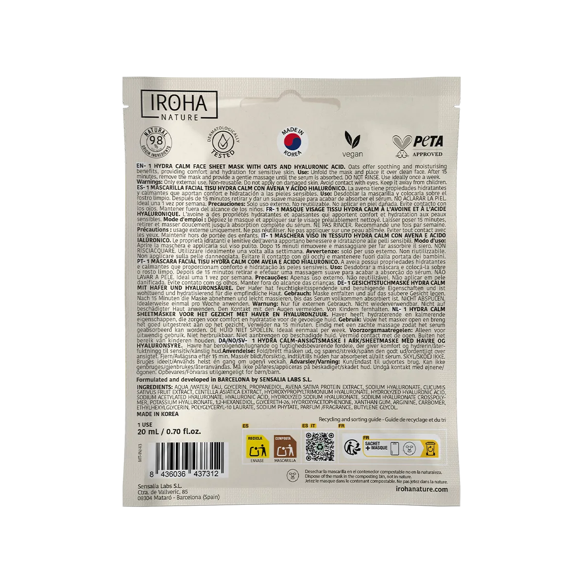 Iroha Nature Hydra Soothing Mask with Oats maschera viso lenitiva