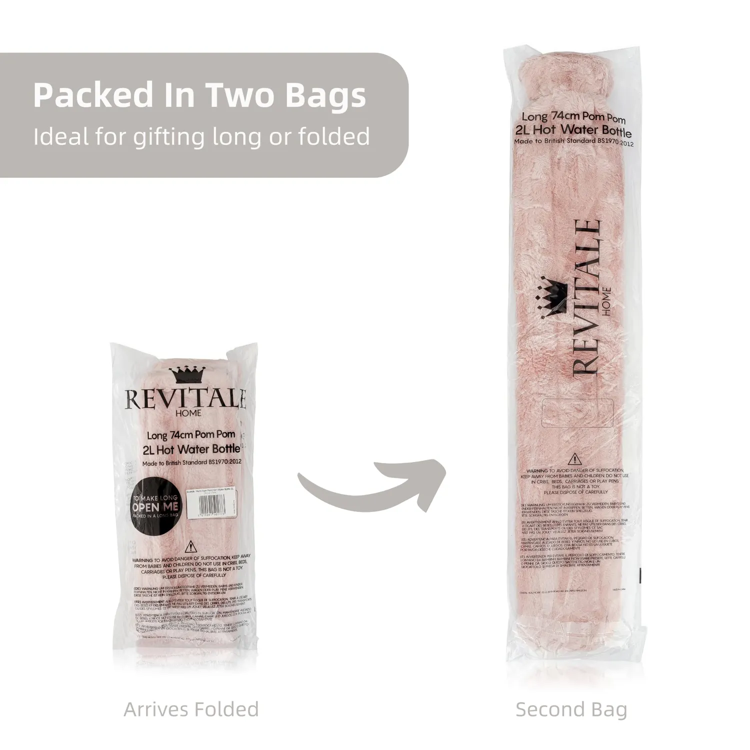 Revitale Borsa Acqua Calda Lunga 2L Rosa 72 cm Morbida