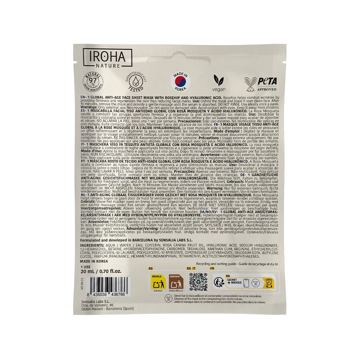 Irohanature Global Anti-Age Maschera Viso Rosa Canina