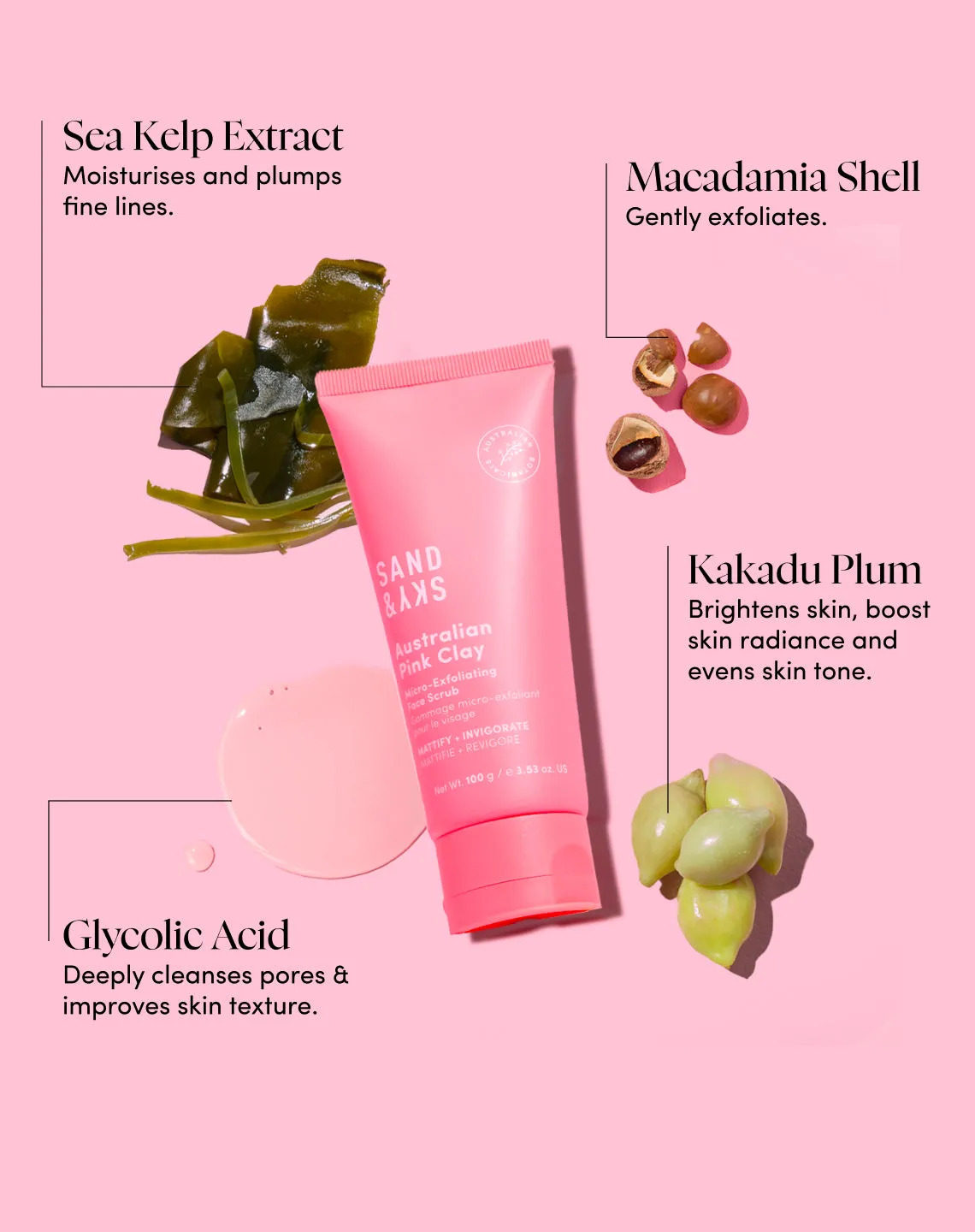 Sand & Sky Australian Pink Clay Scrub Viso Pori 75g