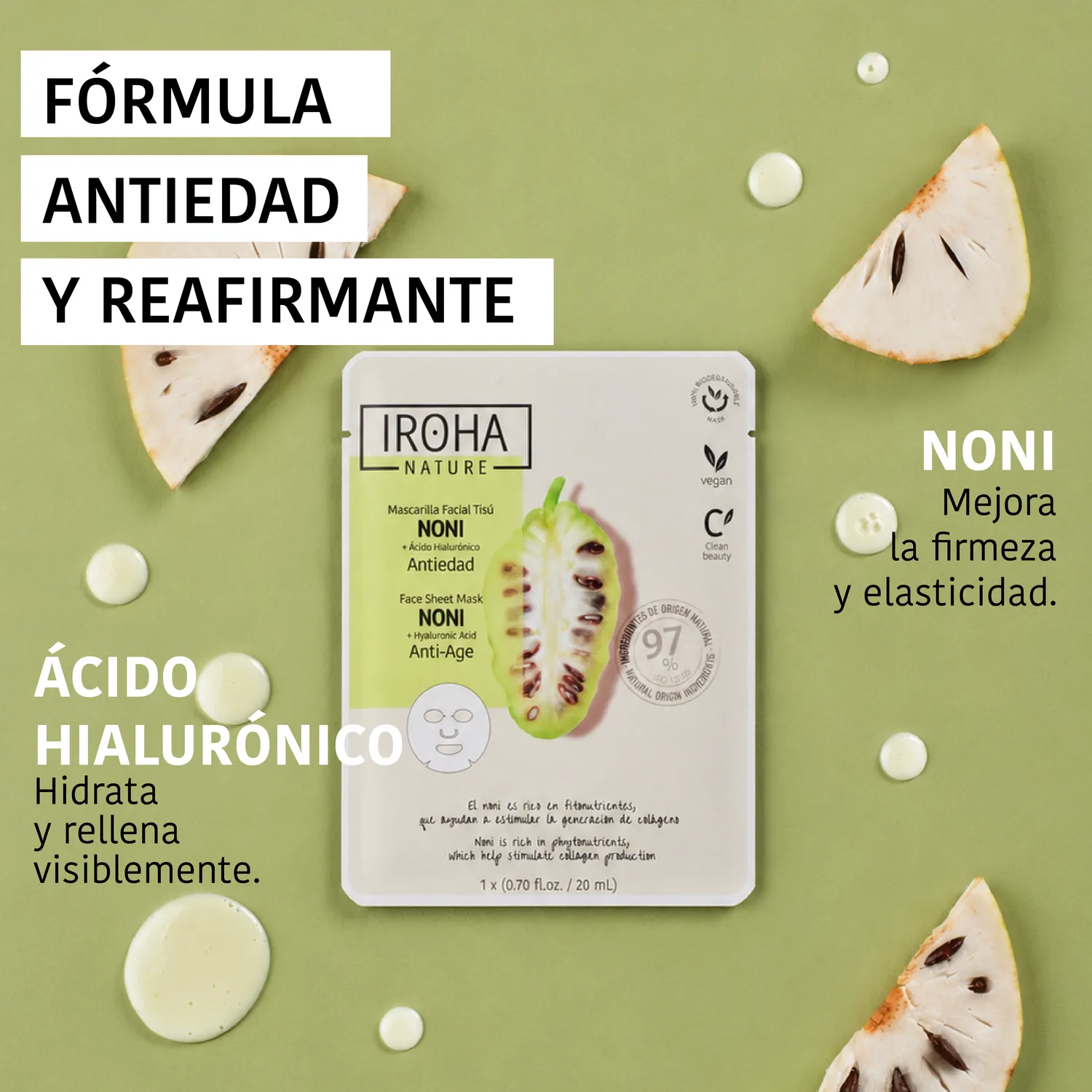 Irohanature Anti-Age Noni Maschera Viso Idratante Acido Ialuronico