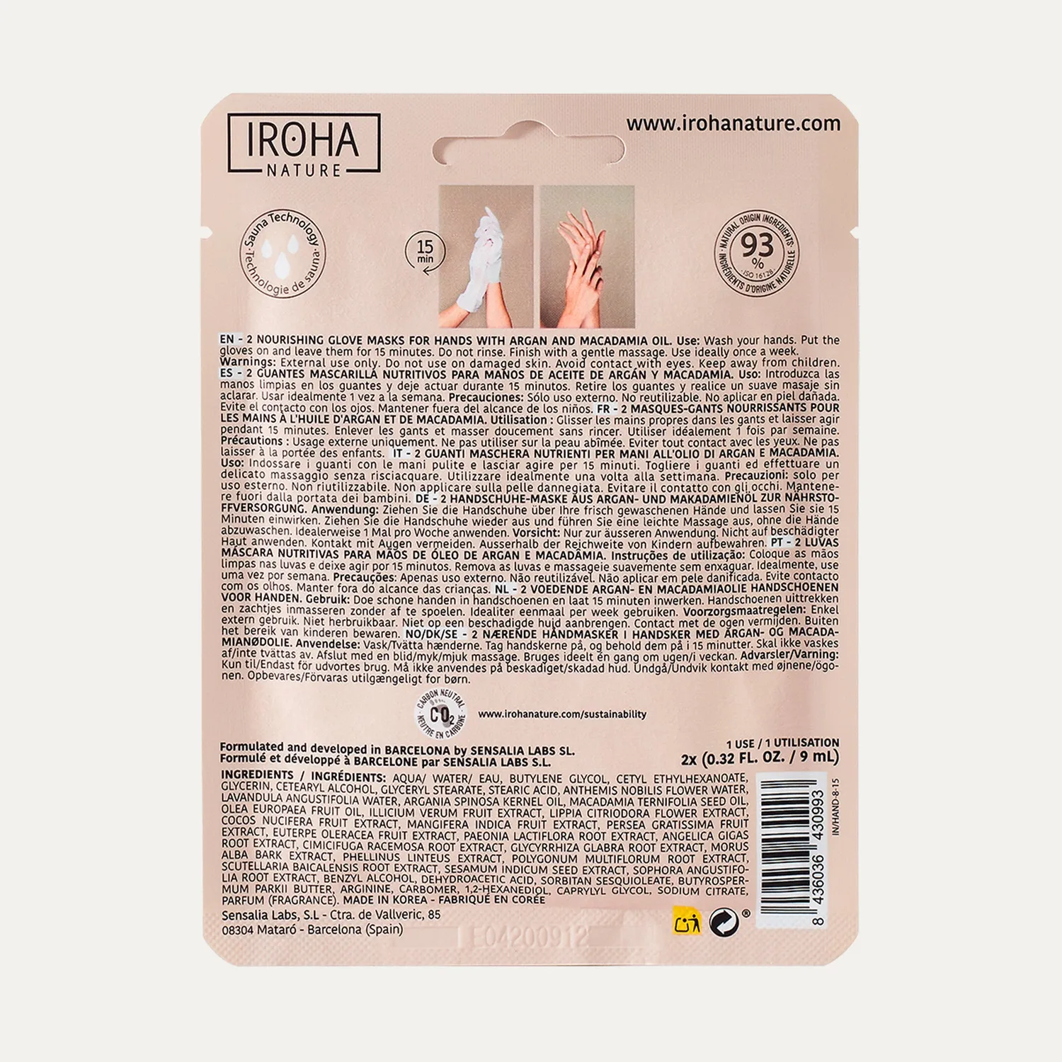 Irohanature Nourishing Hand Mask with Argan Oil Maschera Mani Secche