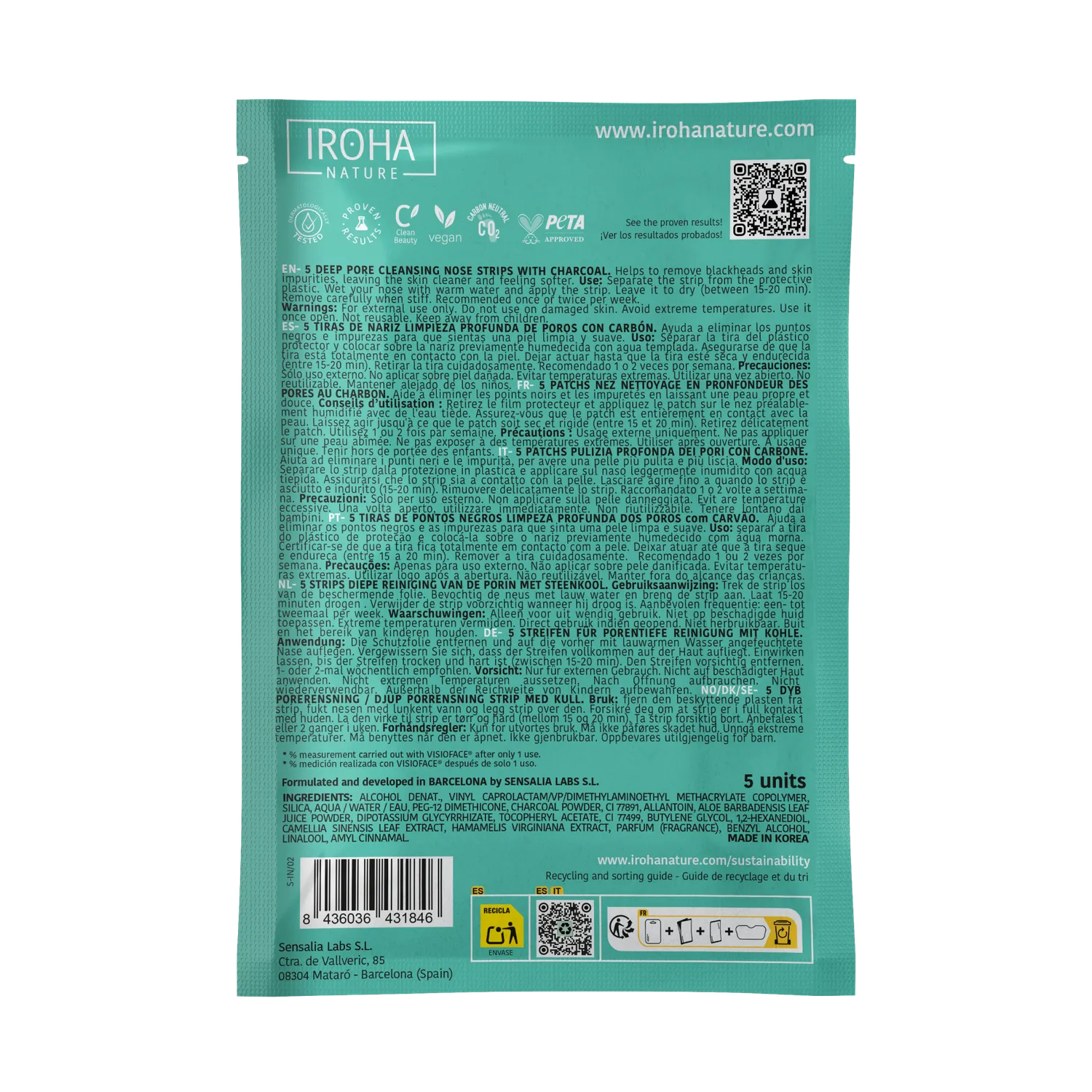 Irohanature Deep Pore Cleansing cerotti naso carbone 5 pezzi punti neri