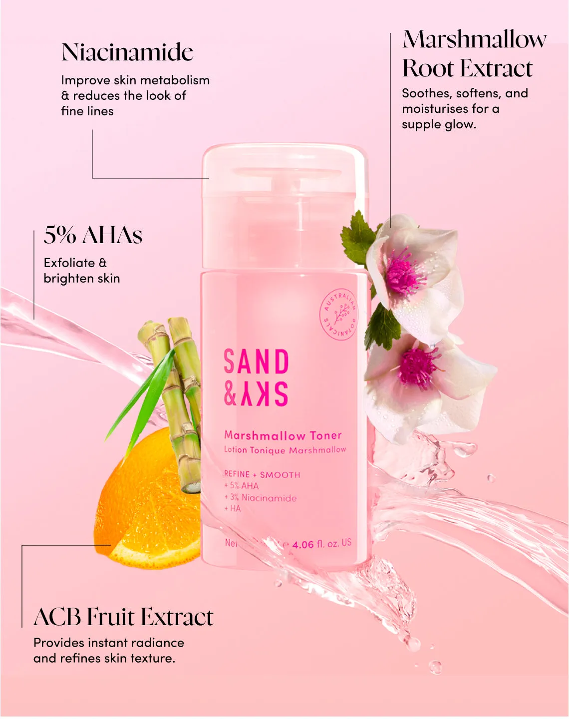 Sand & Sky Marshmallow Toner tonico viso illuminante AHA BHA