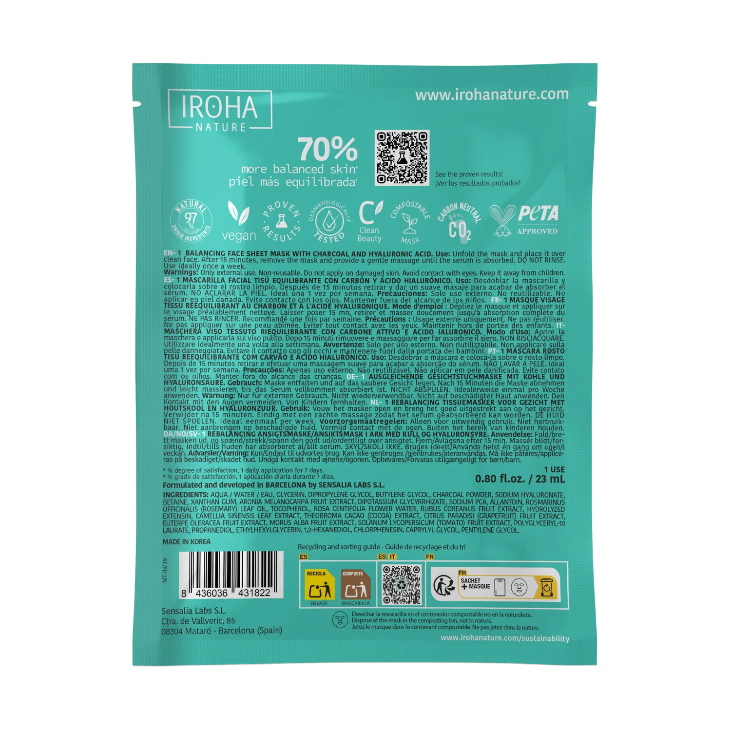 Irohanature Charcoal Maschera Viso Purificante al Carbone