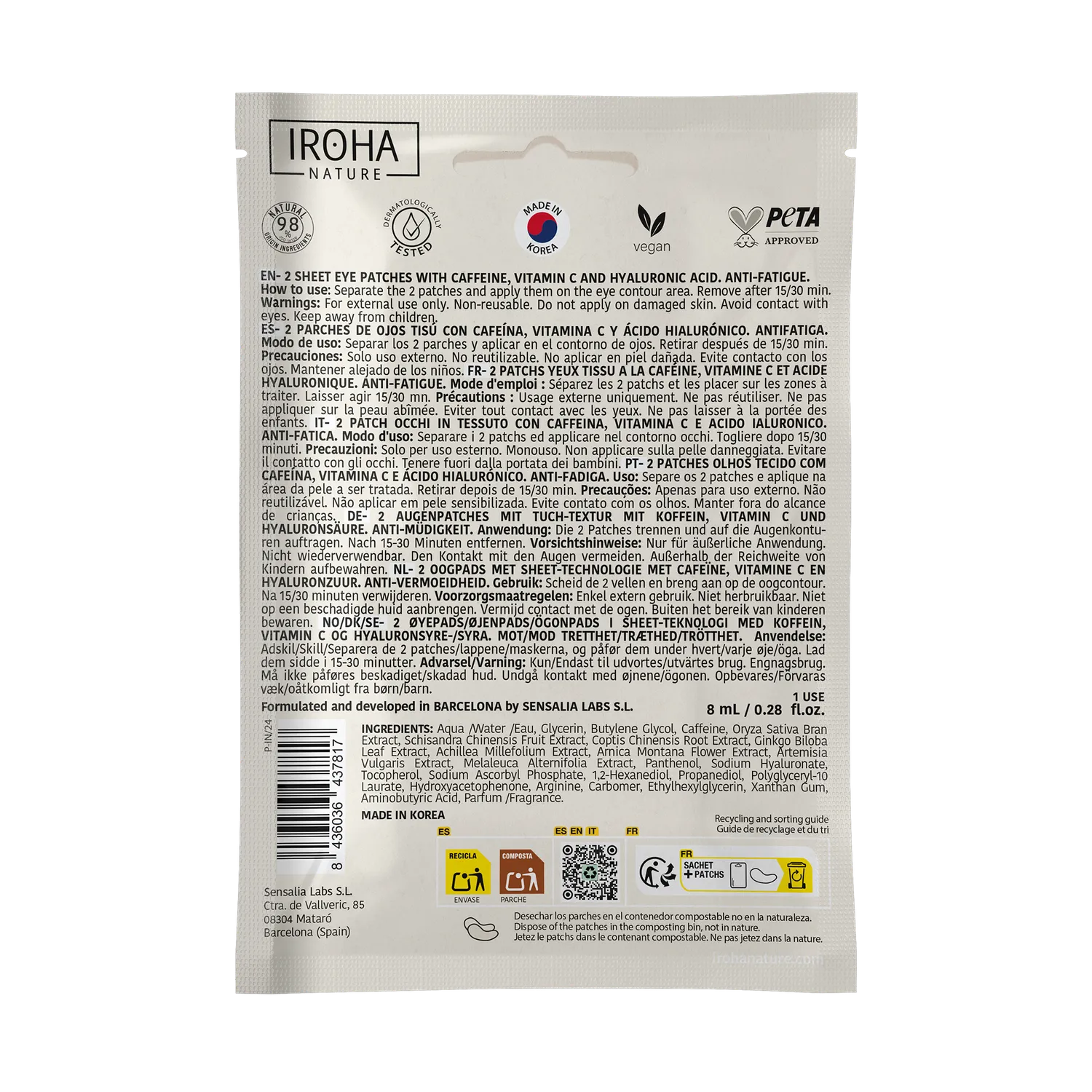 Irohanature Anti-Fatigue Patch Occhi Caffeina