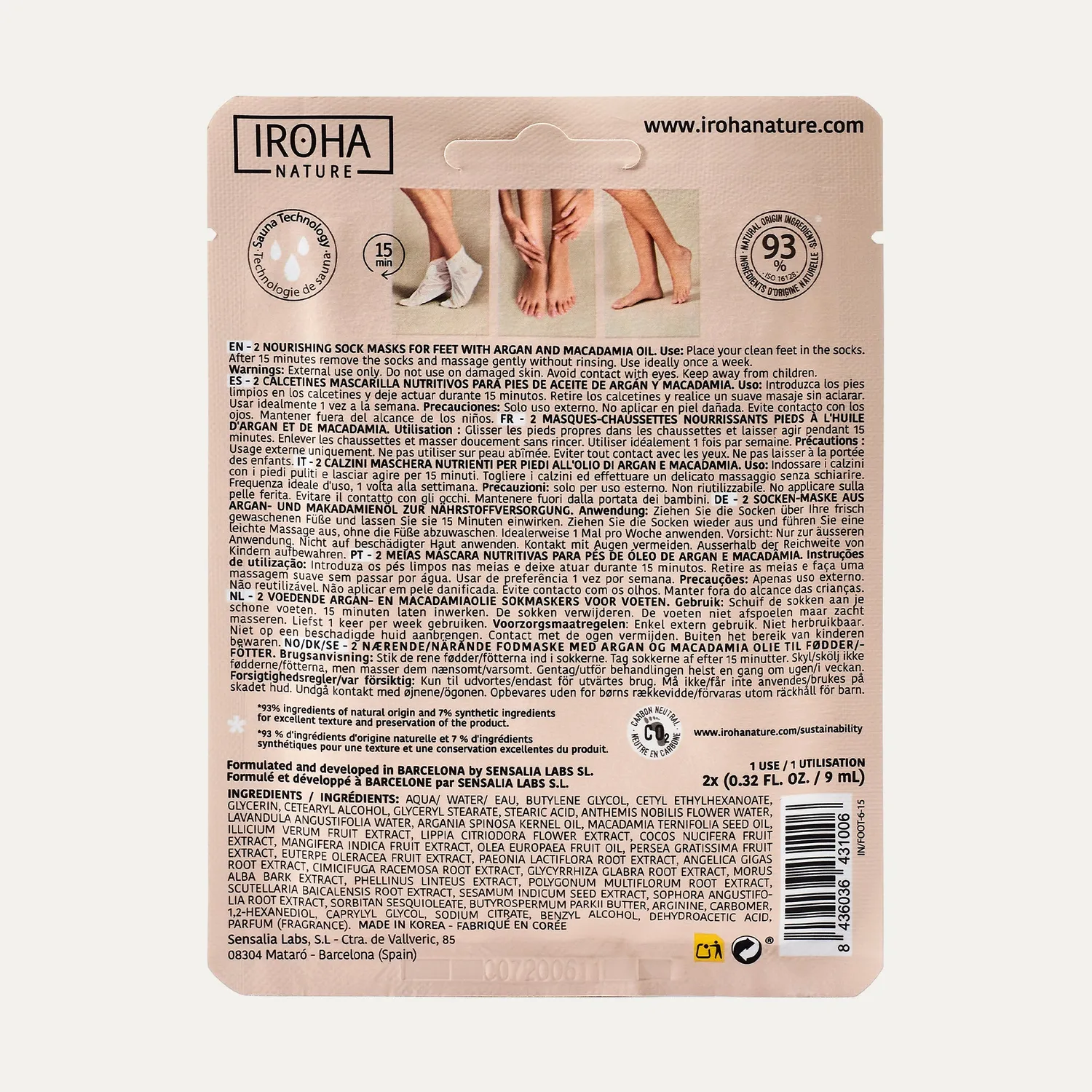 Irohanature Argan maschera piedi nutriente calzini