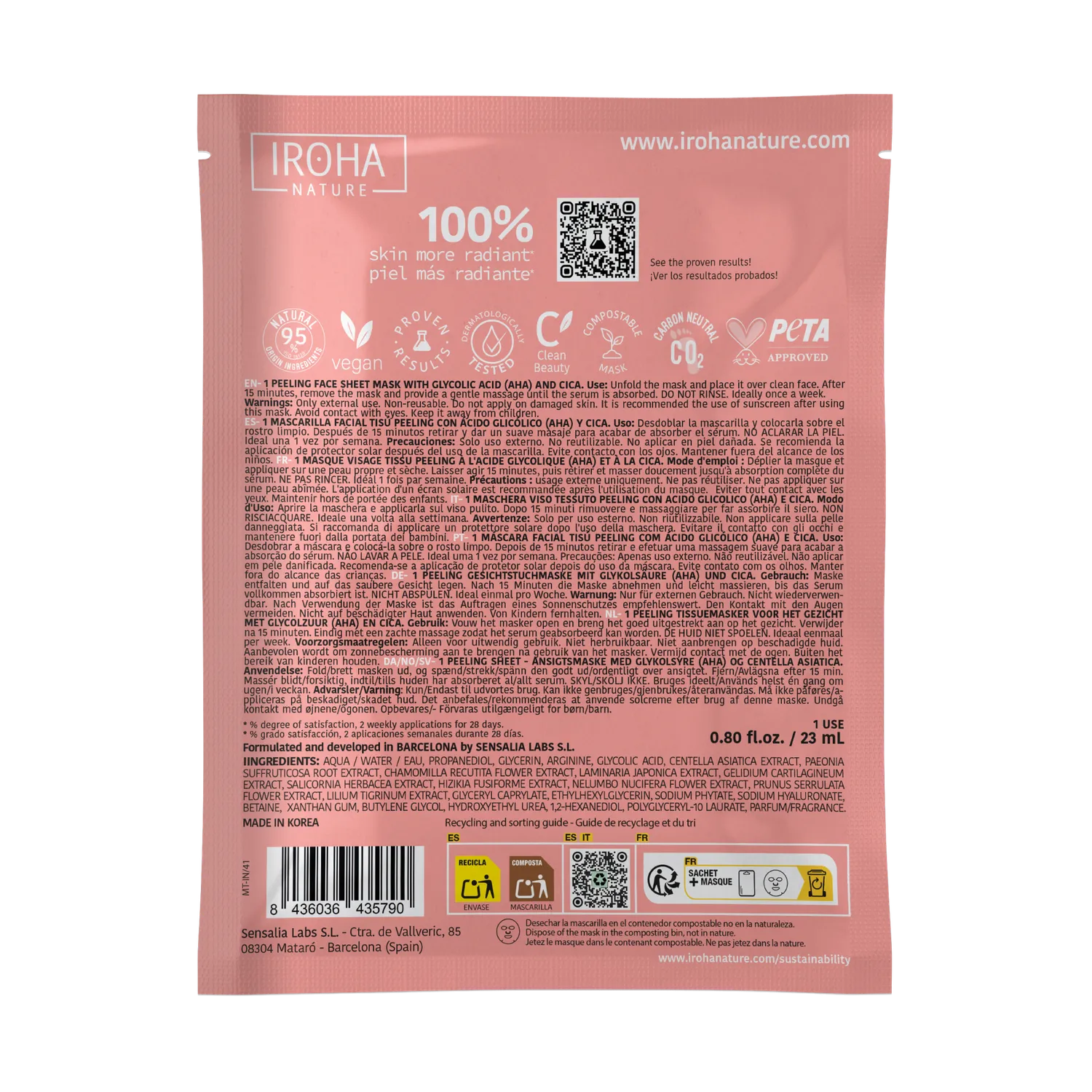 Irohanature Perfect Skin Peeling Mask Acido Glicolico Esfoliante