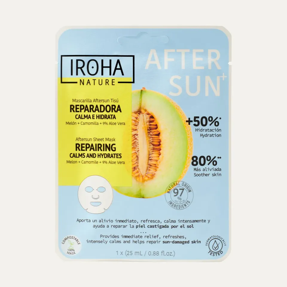 Irohanature Repairing Aftersun maschera viso lenitiva melone