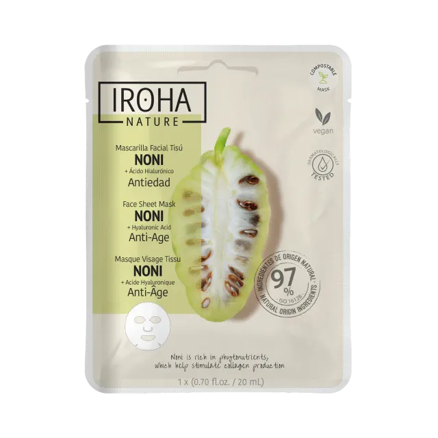 Irohanature Anti-Age Noni Maschera Viso in Tessuto Antiage