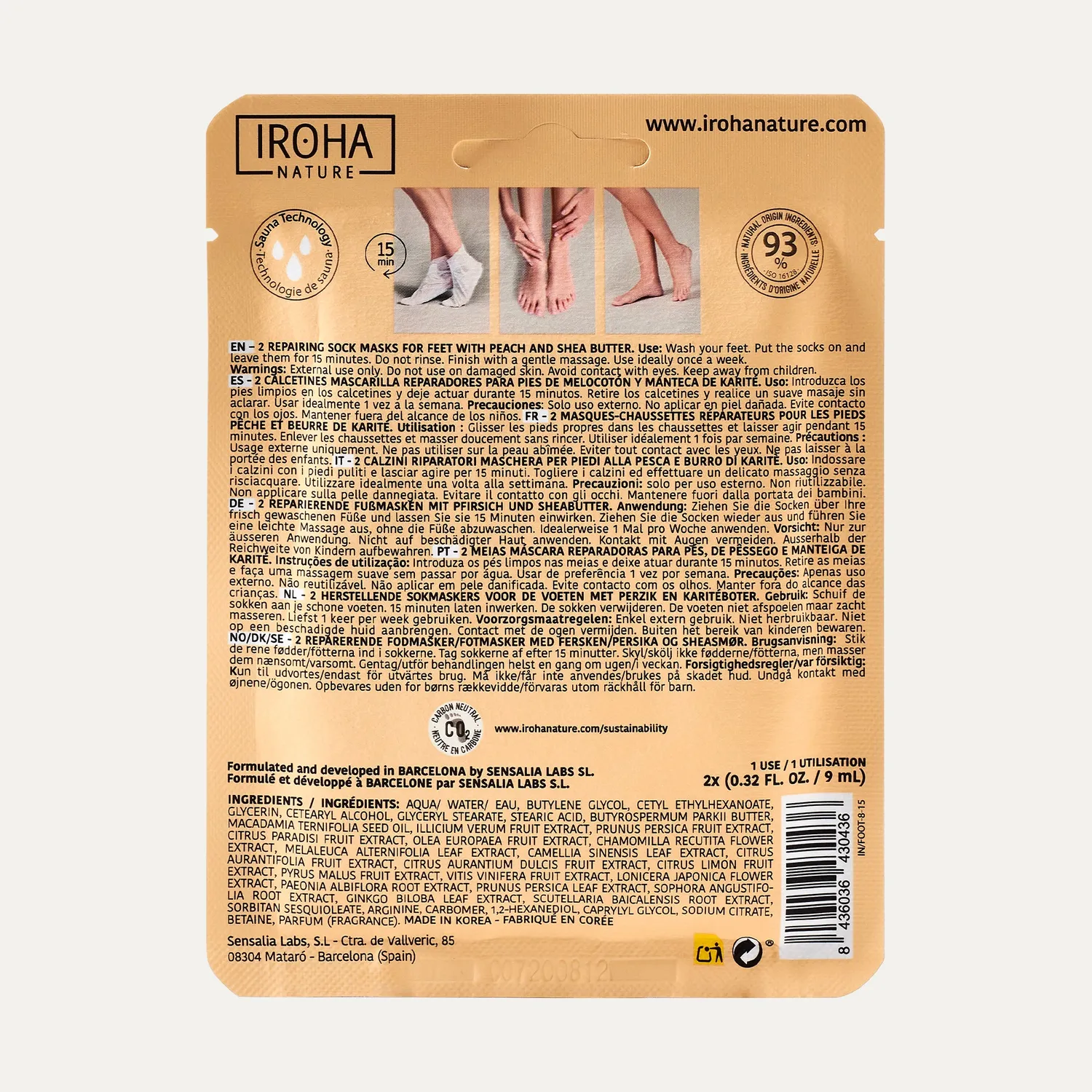Irohanature Repair Peach maschera piedi pesca effetto sauna