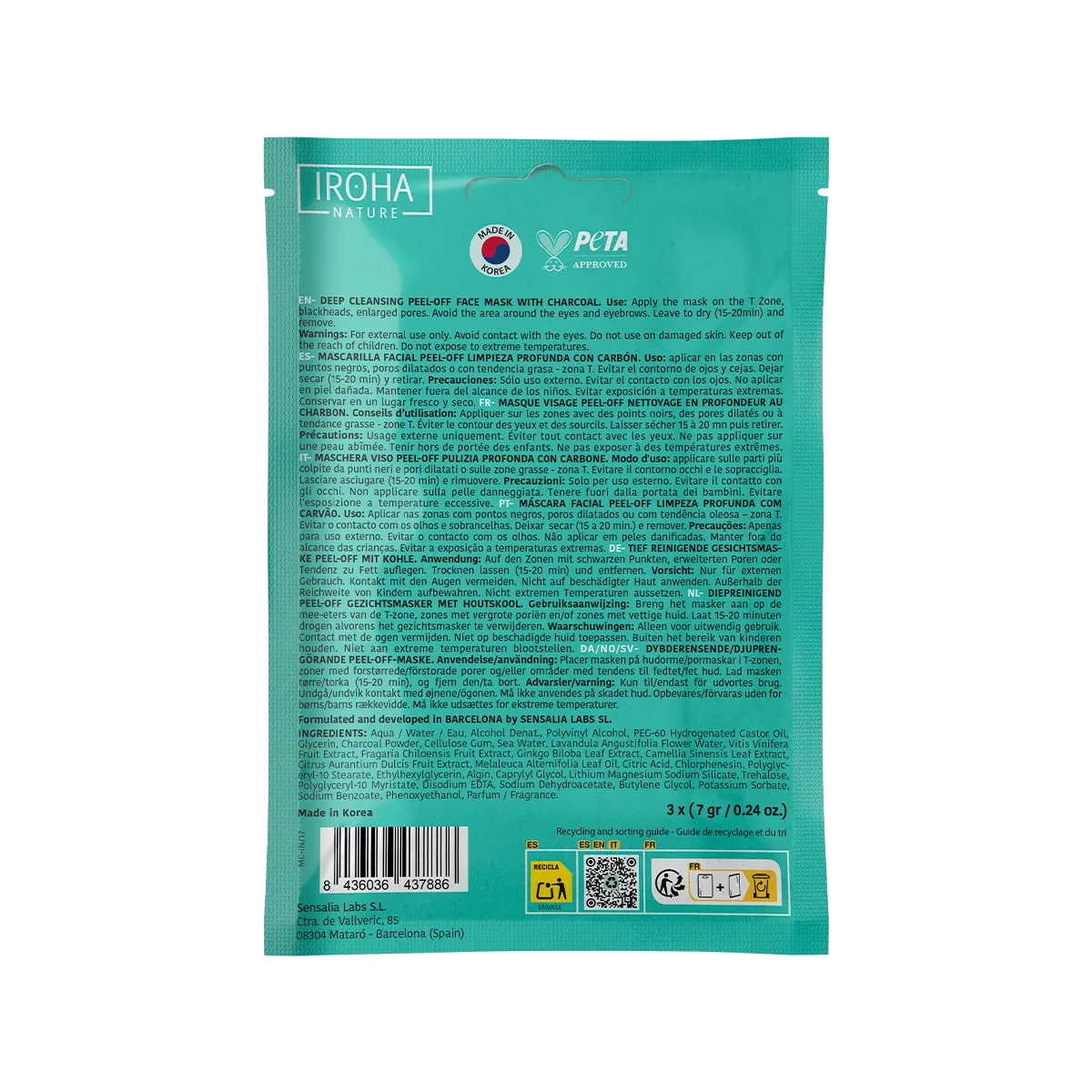 Iroha Nature Maschera Viso Peel Off Purificante Carbone