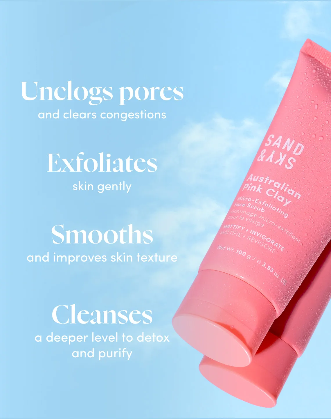 Sand & Sky Australian Pink Clay Scrub Viso Pori 75g